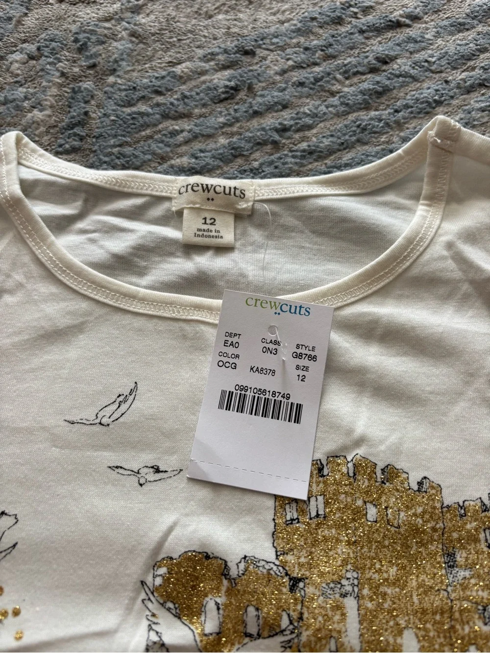 Crewcuts White Long-Sleeve Graphic Top with Pink and Gold Accents